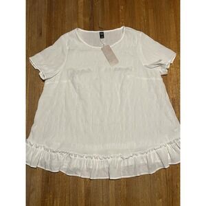 Emery Rose Women 3XL White Scoop Neck Ruffle Trim Short Sleeve Texture BOHO Top